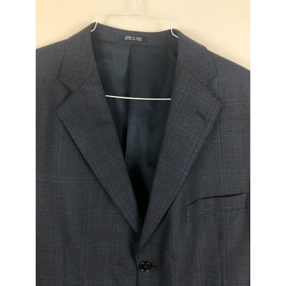 Stafford Mens 42L Blue Blue Check 100% Wool 3 Button Sport Coat Blazer Jacket - Picture 2 of 12